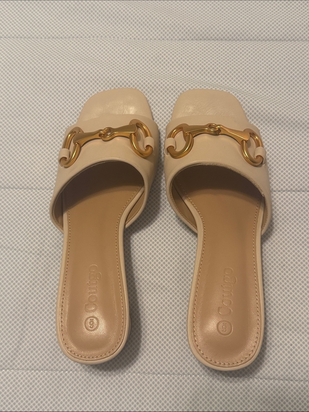 Cortéo Cream Slide Mules with Gold Horsebit Detail